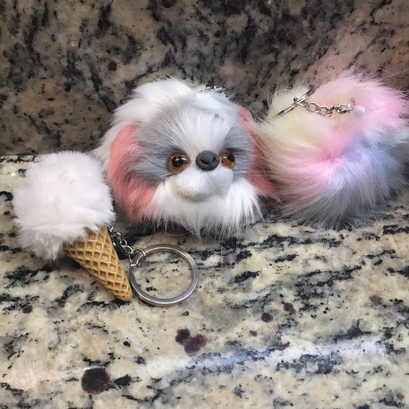 Accessories - NEW FLUFFY SET OF 3 KEYCHAINS